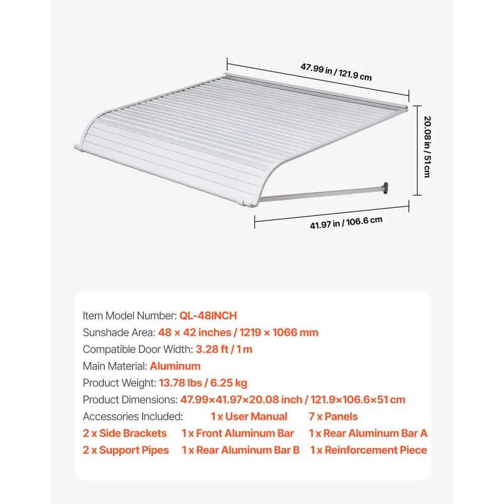VEVOR Window Awning Door Canopy 48x42 in Aluminum Alloy Front Door Awnings