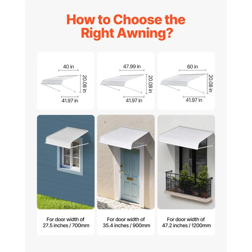 VEVOR Window Awning Door Canopy 60x42 in Aluminum Alloy Front Door Awnings