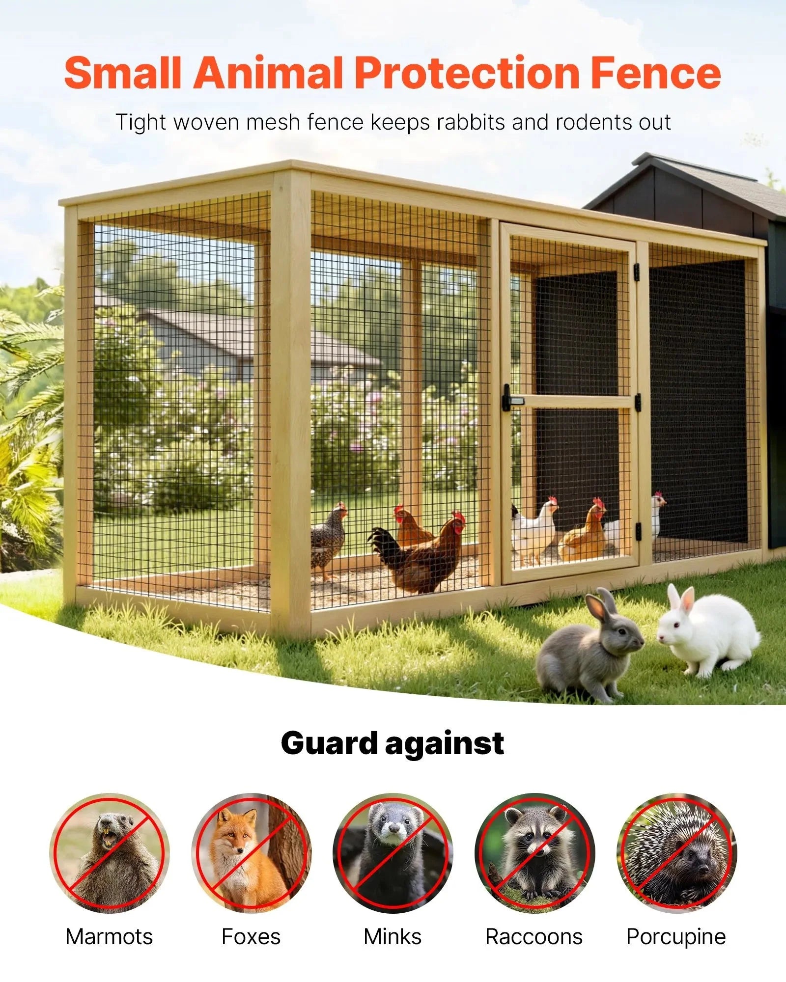VEVOR Hardware Cloth 24 in x 25 ft, 2 x 3 in Mesh 16 Gauge Galvanized Wire Mesh Roll, Weather-Resistant Vinyl Coated Chicken Wire Fencing, Heavy Duty Welded Garden Plant Fencing for Rabbit Cage Snake
