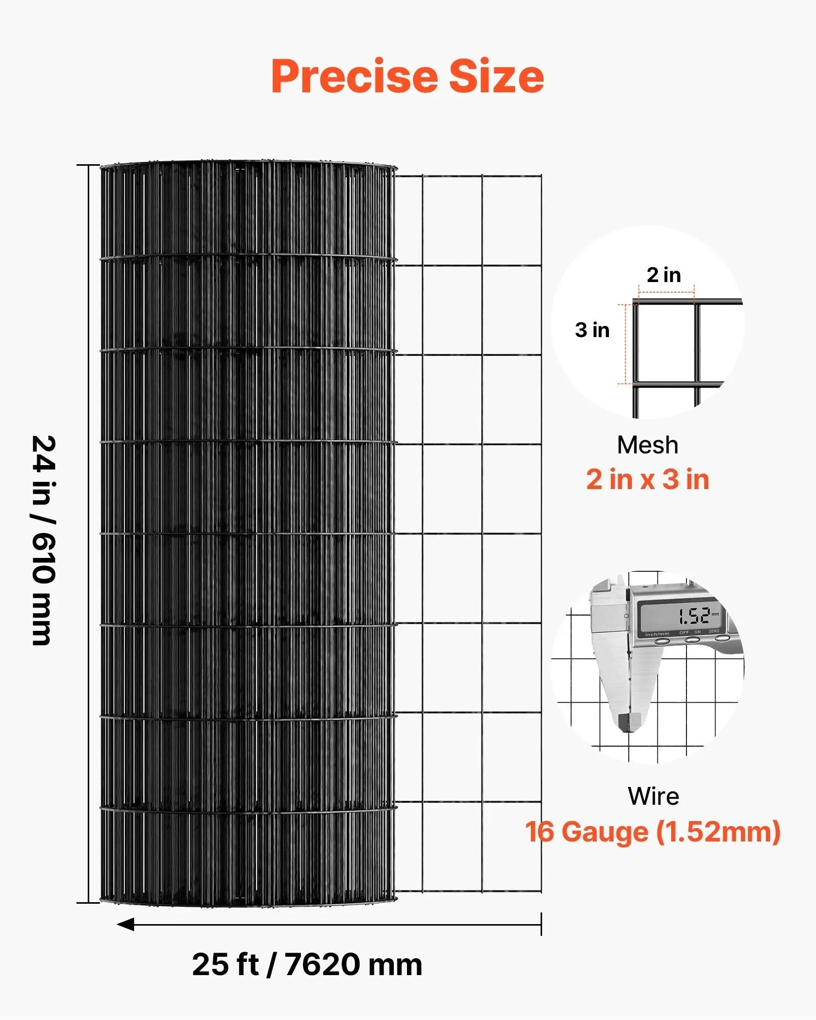 VEVOR Hardware Cloth 24 in x 25 ft, 2 x 3 in Mesh 16 Gauge Galvanized Wire Mesh Roll, Weather-Resistant Vinyl Coated Chicken Wire Fencing, Heavy Duty Welded Garden Plant Fencing for Rabbit Cage Snake