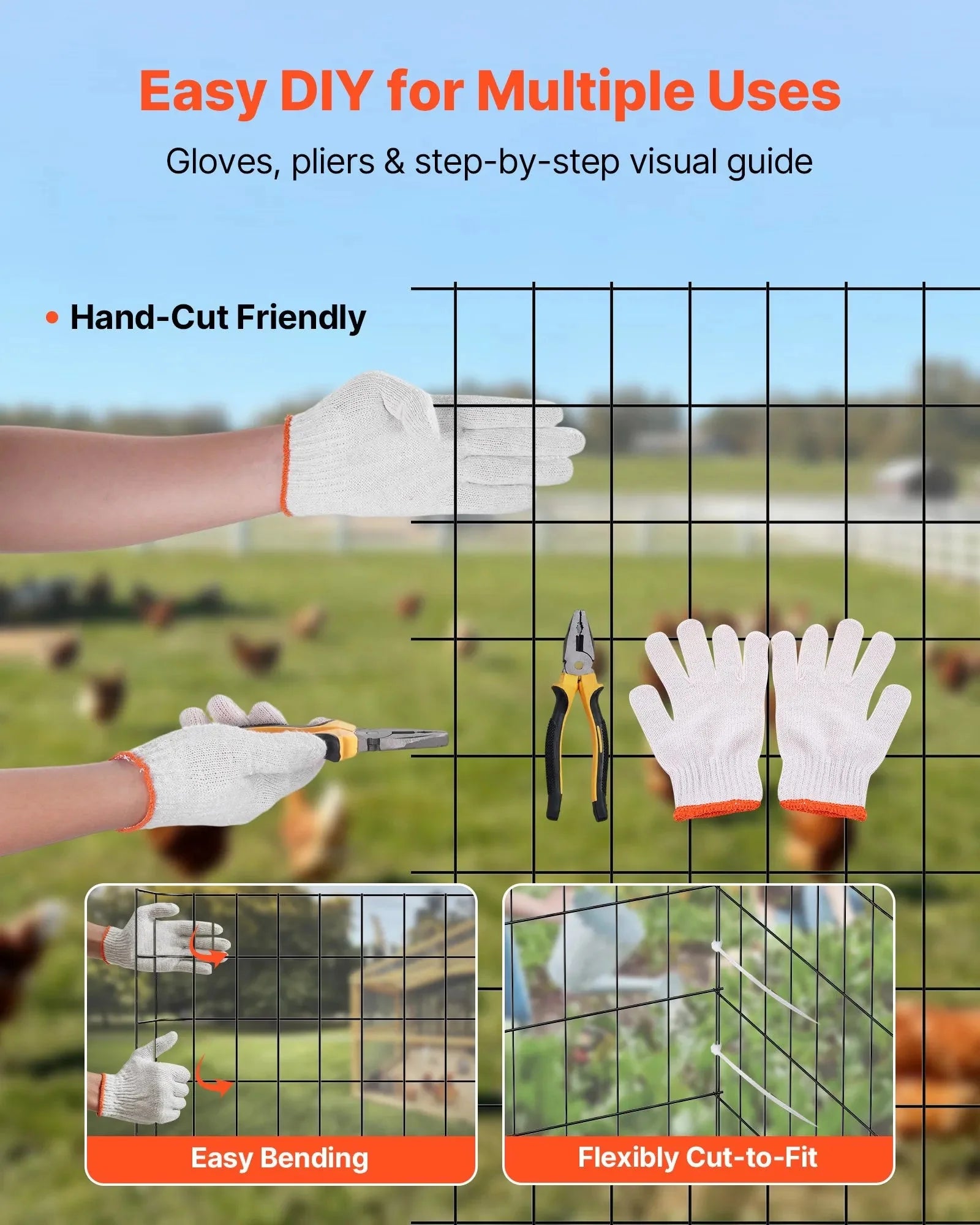 VEVOR Hardware Cloth 24 in x 25 ft, 2 x 3 in Mesh 16 Gauge Galvanized Wire Mesh Roll, Weather-Resistant Vinyl Coated Chicken Wire Fencing, Heavy Duty Welded Garden Plant Fencing for Rabbit Cage Snake