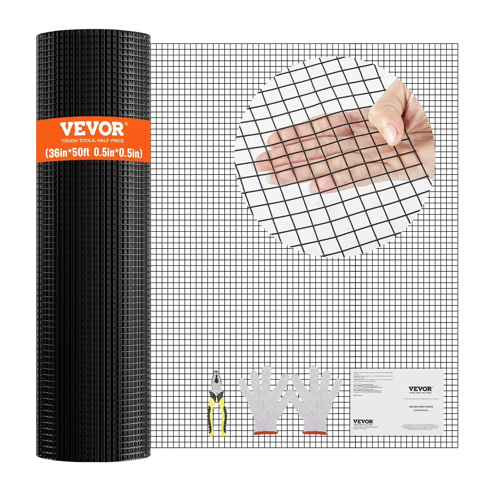 VEVOR Hardware Cloth, 36'' x 50' Galvanized Wire Mesh Roll, 19 Gauge Chicken Wire Fence Roll, Vinyl Coating Metal Wire Mesh for Chicken Coop Barrier, Rabbit Snake Fences, Poultry Enclosures