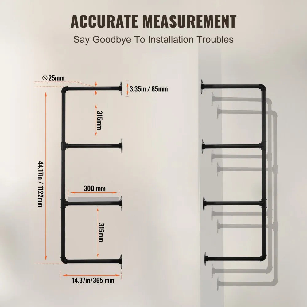 VEVOR Industrial Pipe Shelf 4 Tier 3PCS 11.8in W Wall-Mount Planks NOT Included