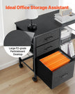VEVOR Mobile Metal File Cabinet with 3 Fabric Drawers and 2 Open Shelves Black