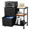 VEVOR Mobile Metal File Cabinet with 3 Fabric Drawers and 2 Open Shelves Black