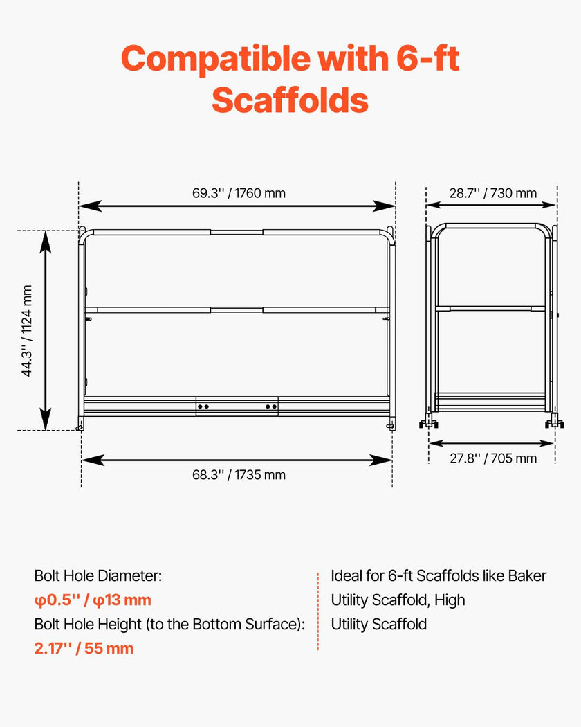 VEVOR 6ft Scaffolding Safety Guard Rail System For Baker Scaffolding Yellow