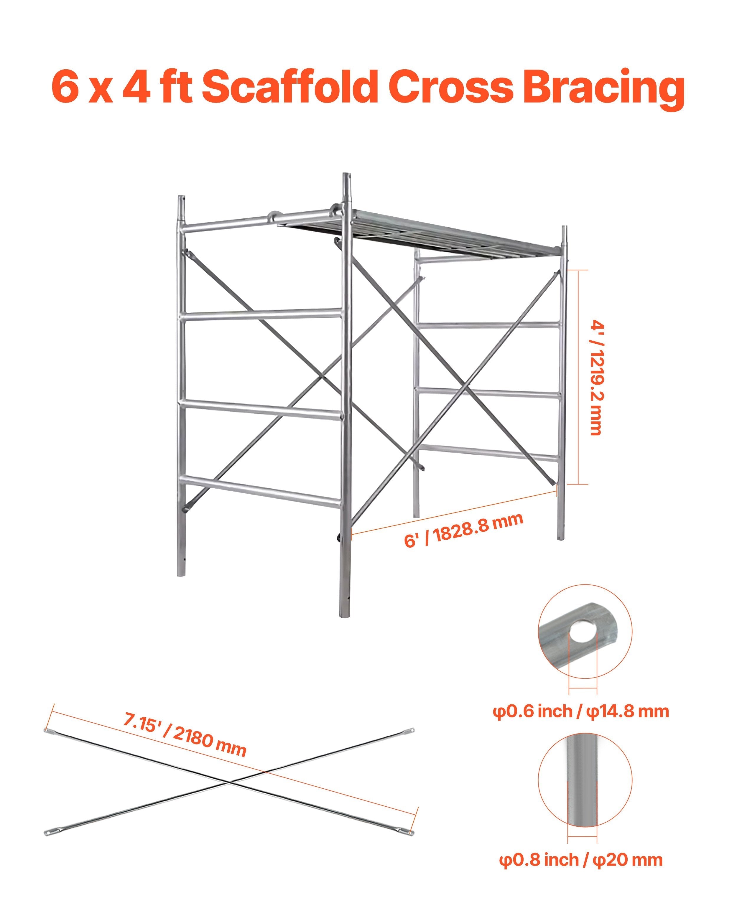 VEVOR Scaffolding Cross Brace 6ft x 4ft 8-Pack Solid Carbon Steel Cross Supports