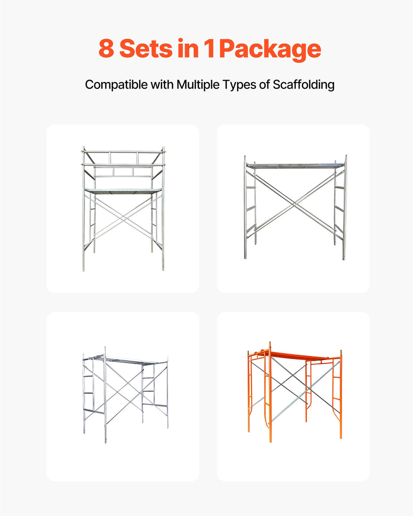 VEVOR Scaffolding Cross Brace 6ft x 4ft 8-Pack Solid Carbon Steel Cross Supports