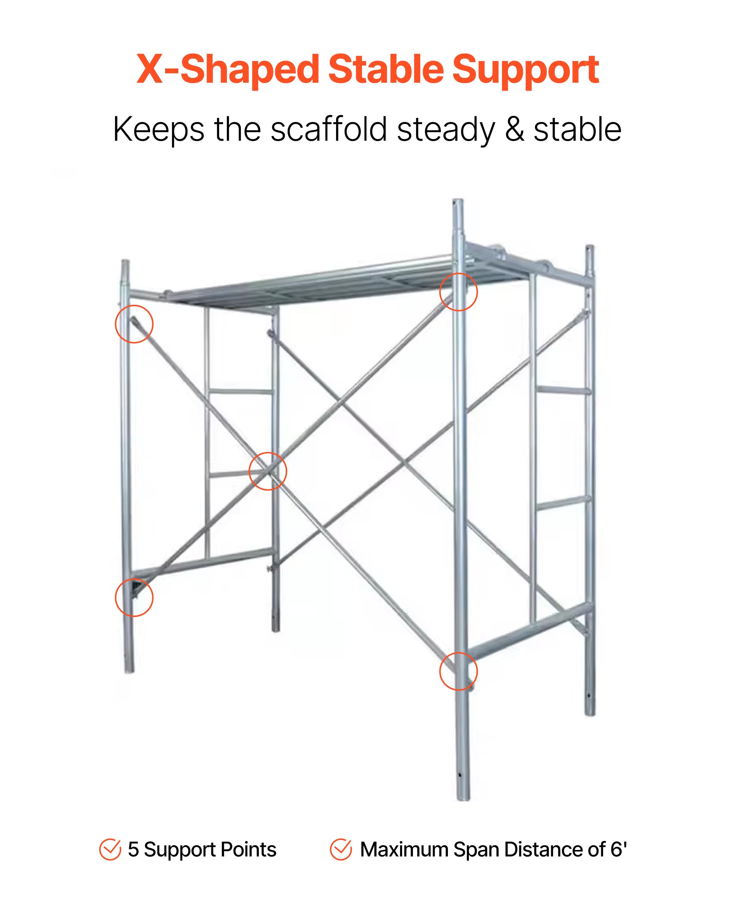 VEVOR Scaffolding Cross Brace 6ft x 4ft 8-Pack Solid Carbon Steel Cross Supports