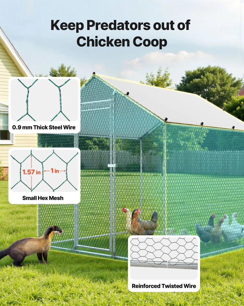 VEVOR Metal Chicken Coop 6.56x6.56x6.56ft Walk-in Chicken Run with Cover Spire Roof