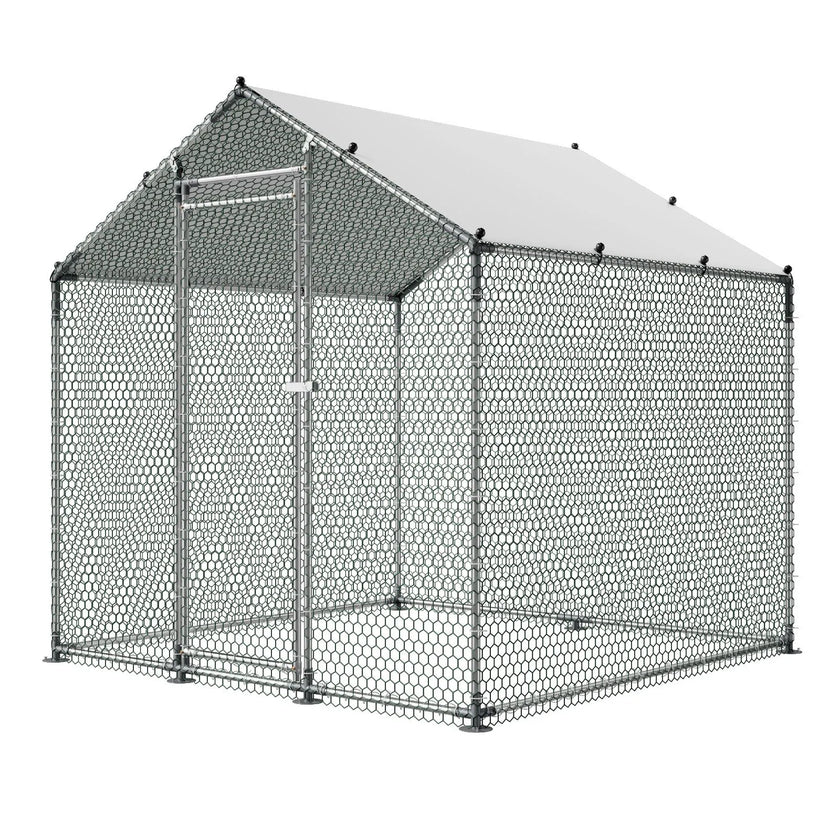 VEVOR Metal Chicken Coop 6.56x6.56x6.56ft Walk-in Chicken Run with Cover Spire Roof