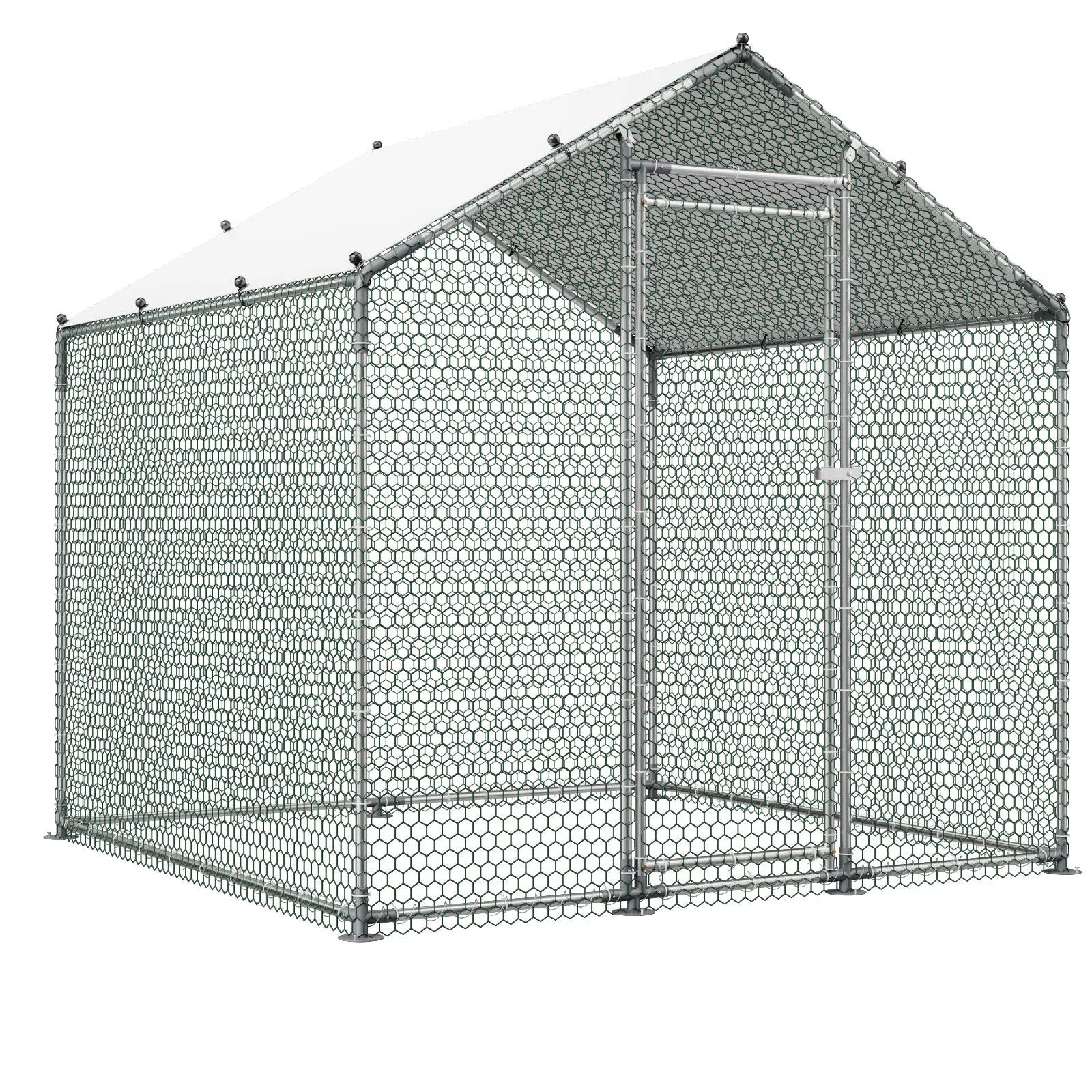 VEVOR Metal Chicken Coop 6.56x6.56x6.56ft Walk-in Chicken Run with Cover Spire Roof