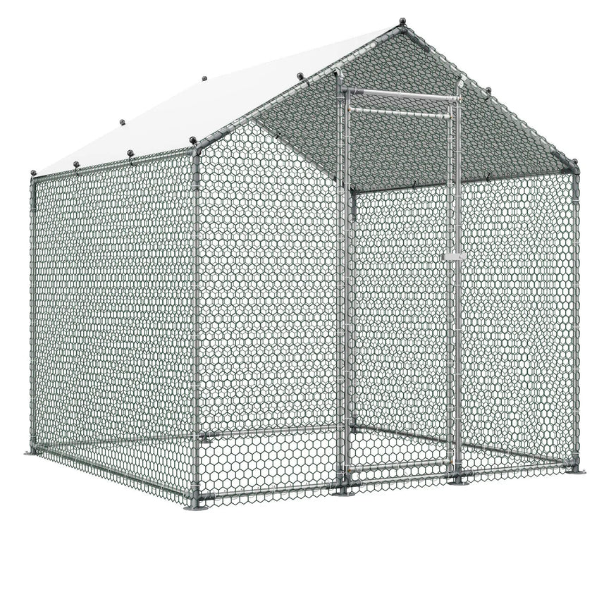 VEVOR Metal Chicken Coop 6.56x6.56x6.56ft Walk-in Chicken Run with Cover Spire Roof