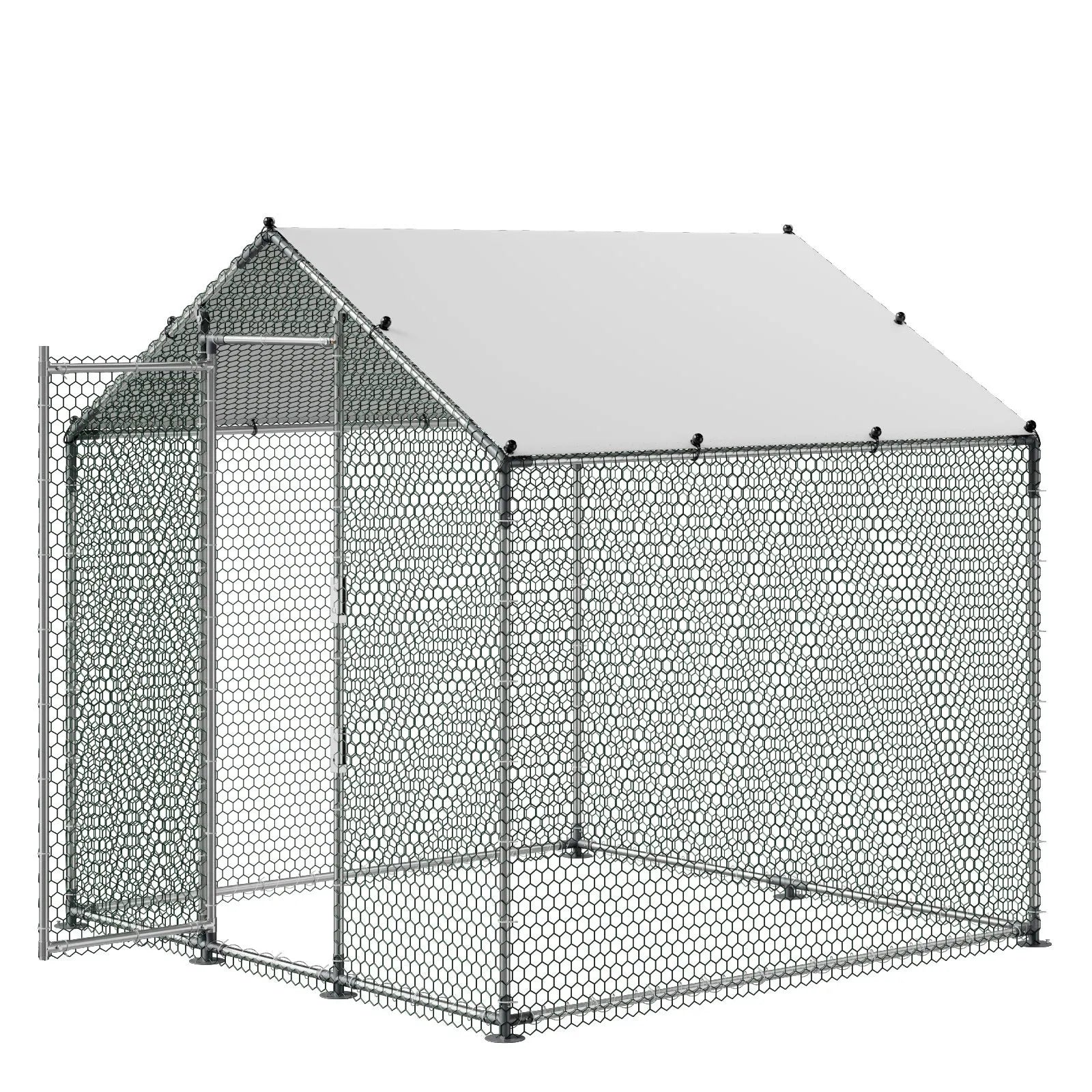 VEVOR Metal Chicken Coop 6.56x6.56x6.56ft Walk-in Chicken Run with Cover Spire Roof