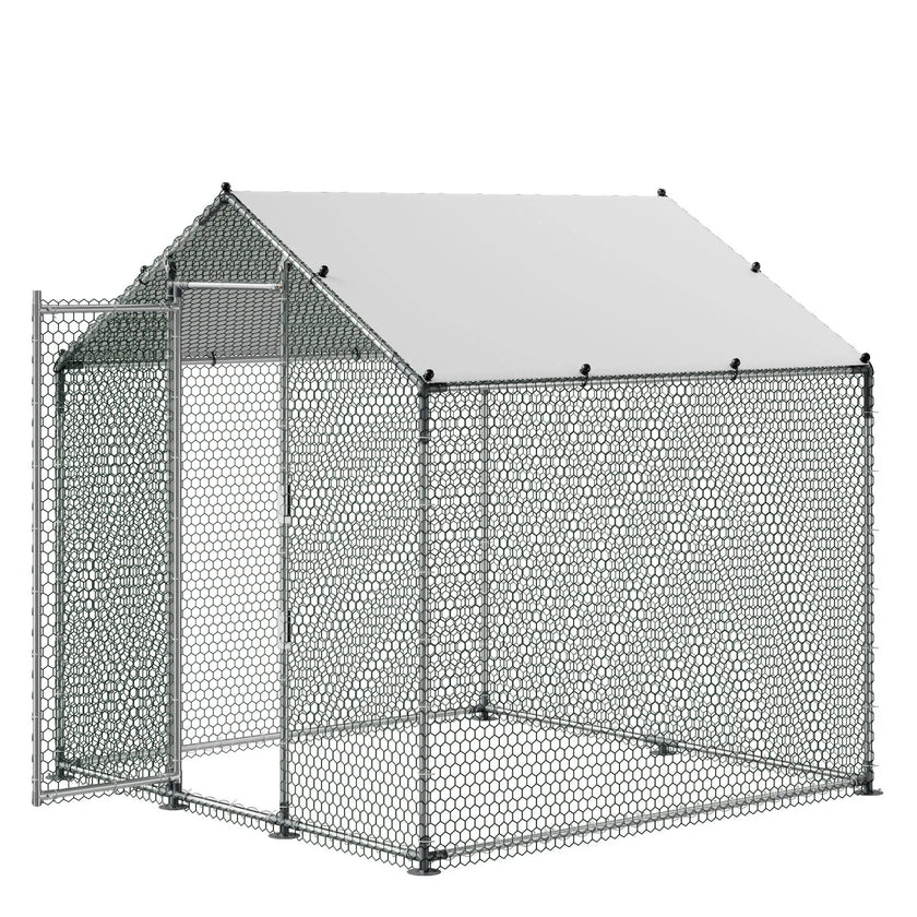 VEVOR Metal Chicken Coop 6.56x6.56x6.56ft Walk-in Chicken Run with Cover Spire Roof