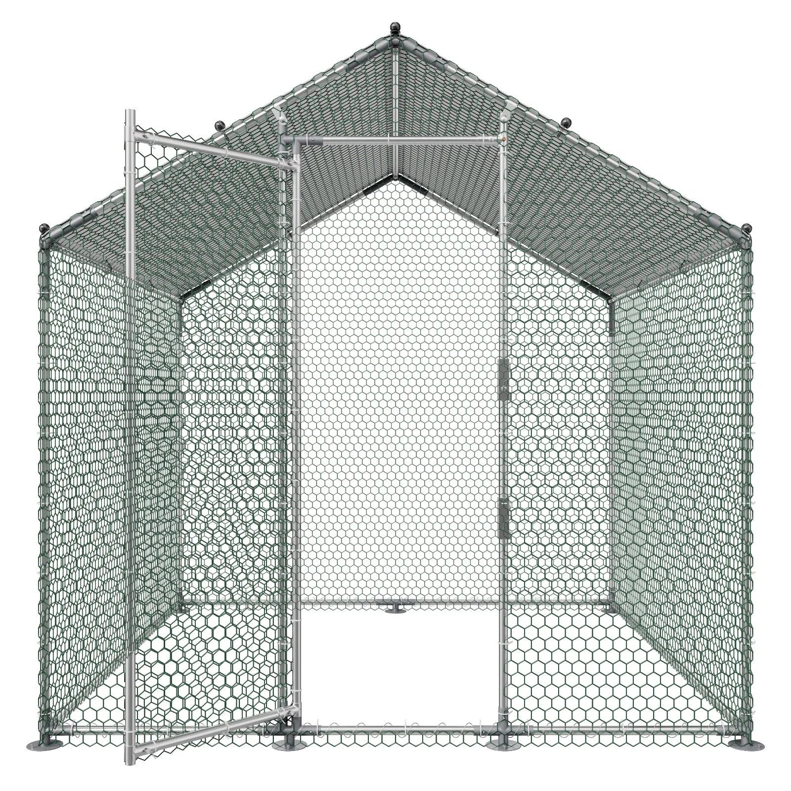 VEVOR Metal Chicken Coop 6.56x6.56x6.56ft Walk-in Chicken Run with Cover Spire Roof