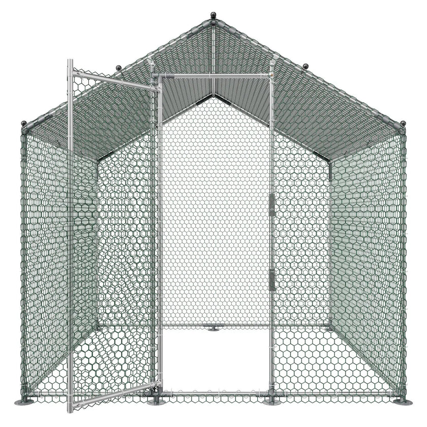VEVOR Metal Chicken Coop 6.56x6.56x6.56ft Walk-in Chicken Run with Cover Spire Roof