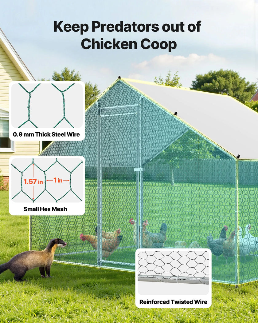 VEVOR Metal Chicken Coop 9.8x6.5x6.5ft Walk-in Chicken Run with Cover Spire Roof