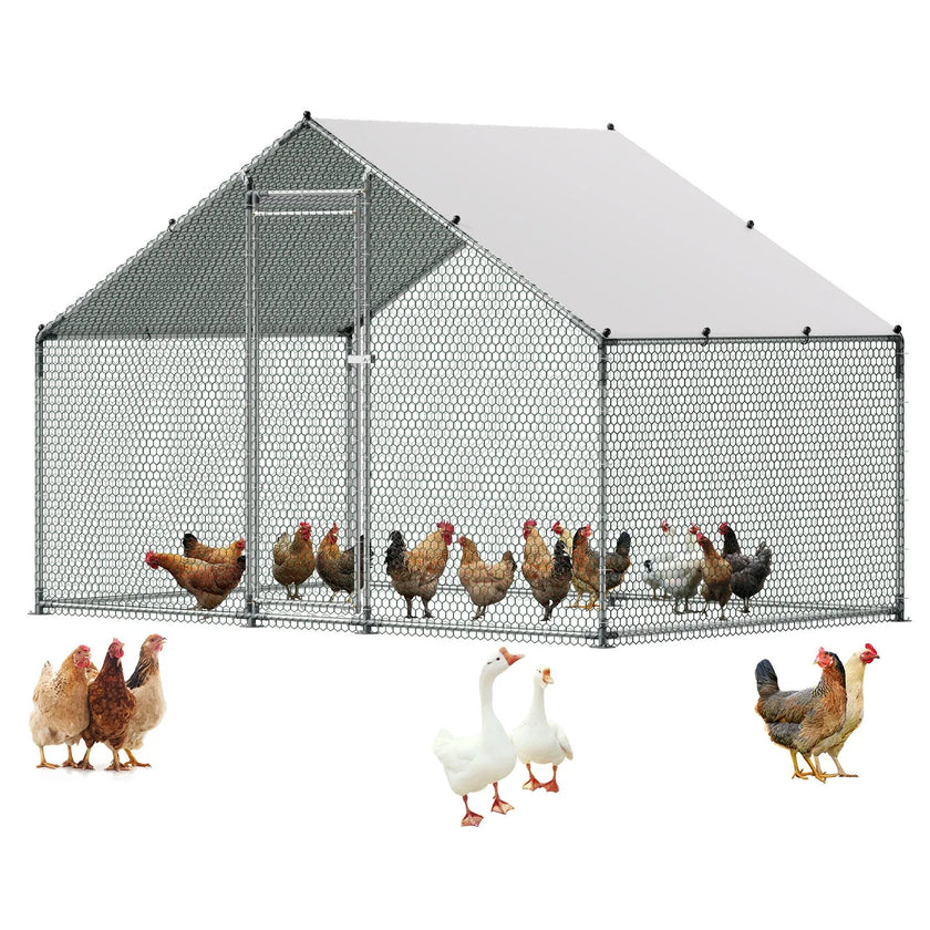 VEVOR Metal Chicken Coop 9.8x6.5x6.5ft Walk-in Chicken Run with Cover Spire Roof