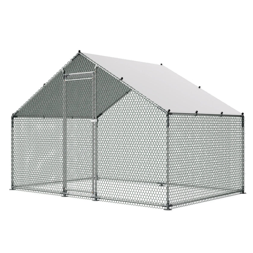 VEVOR Metal Chicken Coop 9.8x6.5x6.5ft Walk-in Chicken Run with Cover Spire Roof