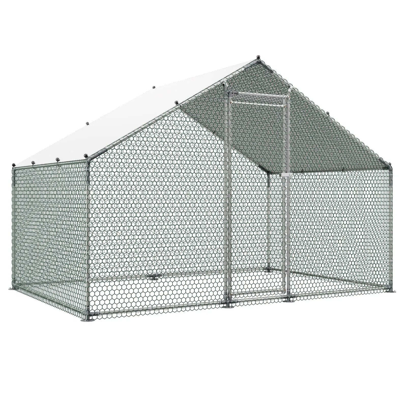 VEVOR Metal Chicken Coop 9.8x6.5x6.5ft Walk-in Chicken Run with Cover Spire Roof