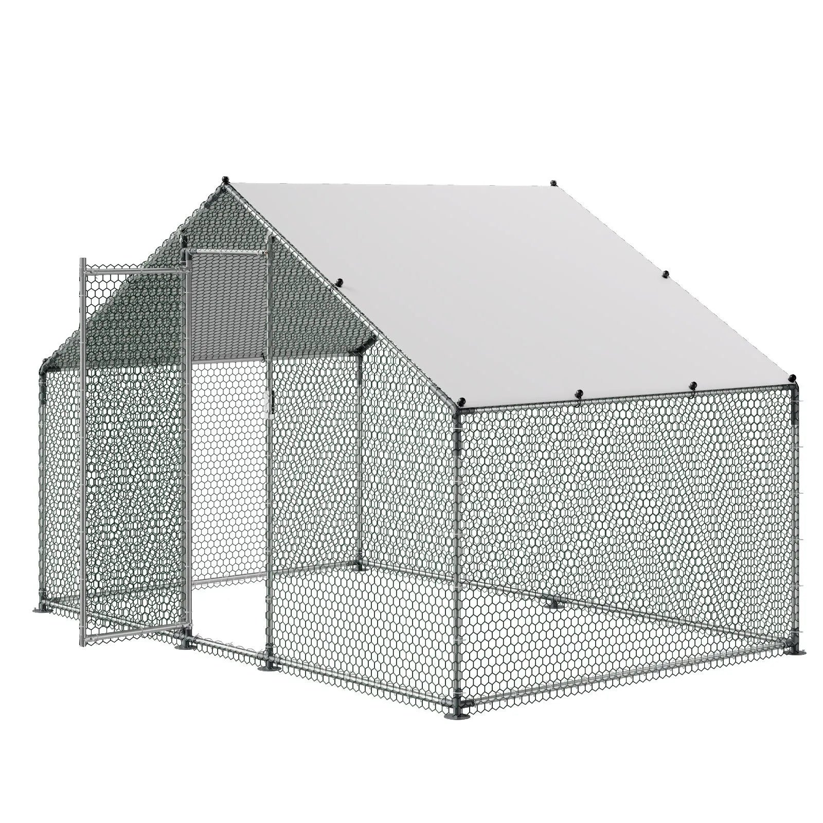 VEVOR Metal Chicken Coop 9.8x6.5x6.5ft Walk-in Chicken Run with Cover Spire Roof