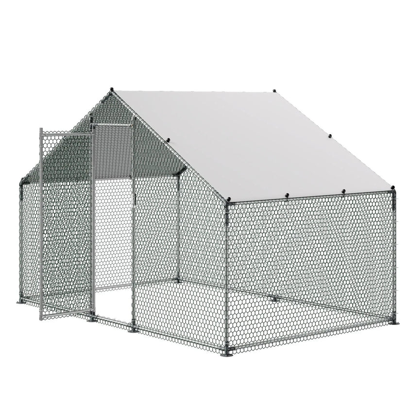 VEVOR Metal Chicken Coop 9.8x6.5x6.5ft Walk-in Chicken Run with Cover Spire Roof