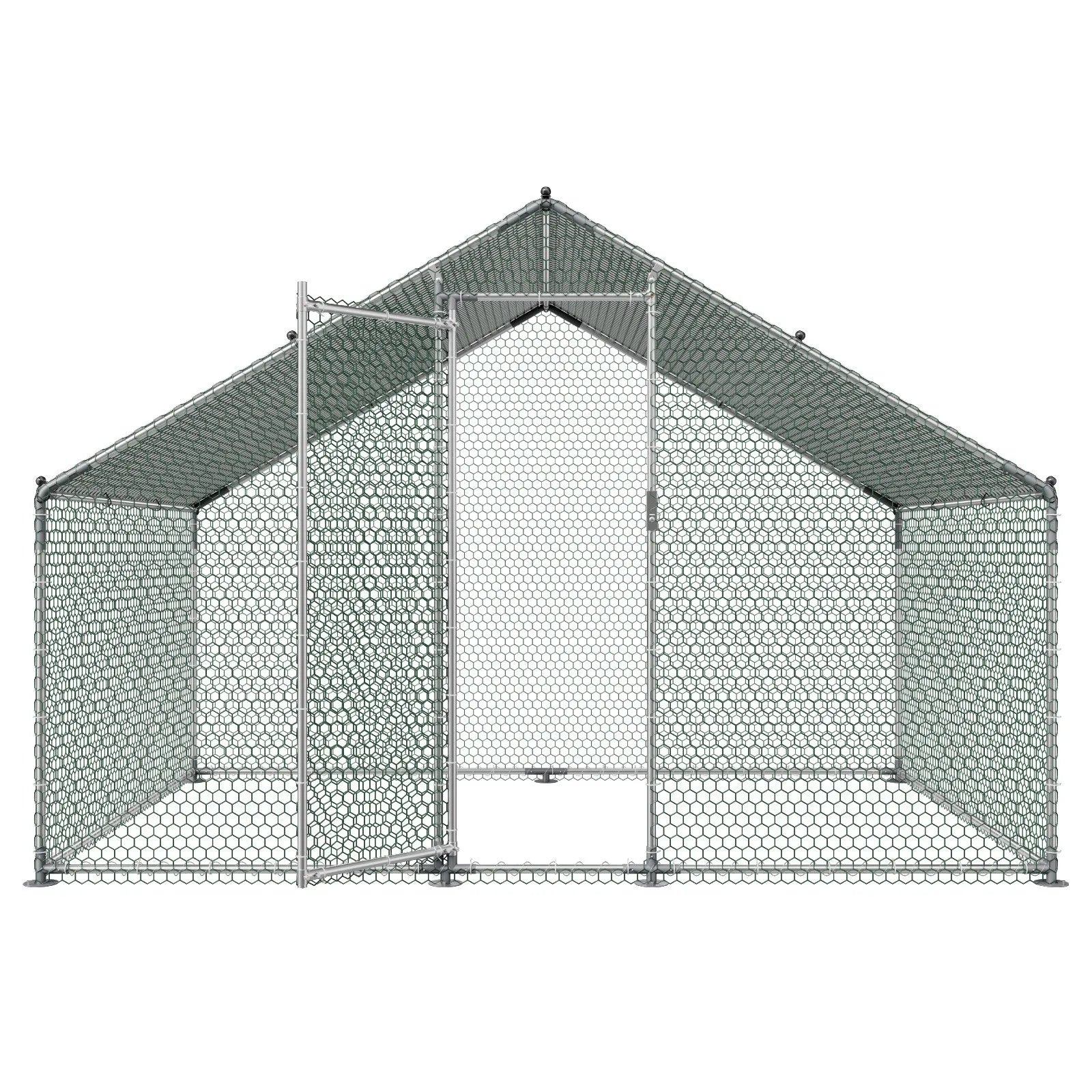 VEVOR Metal Chicken Coop 9.8x6.5x6.5ft Walk-in Chicken Run with Cover Spire Roof