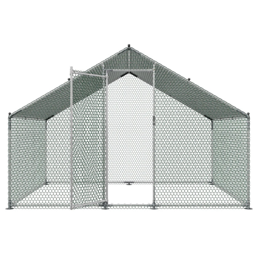 VEVOR Metal Chicken Coop 9.8x6.5x6.5ft Walk-in Chicken Run with Cover Spire Roof