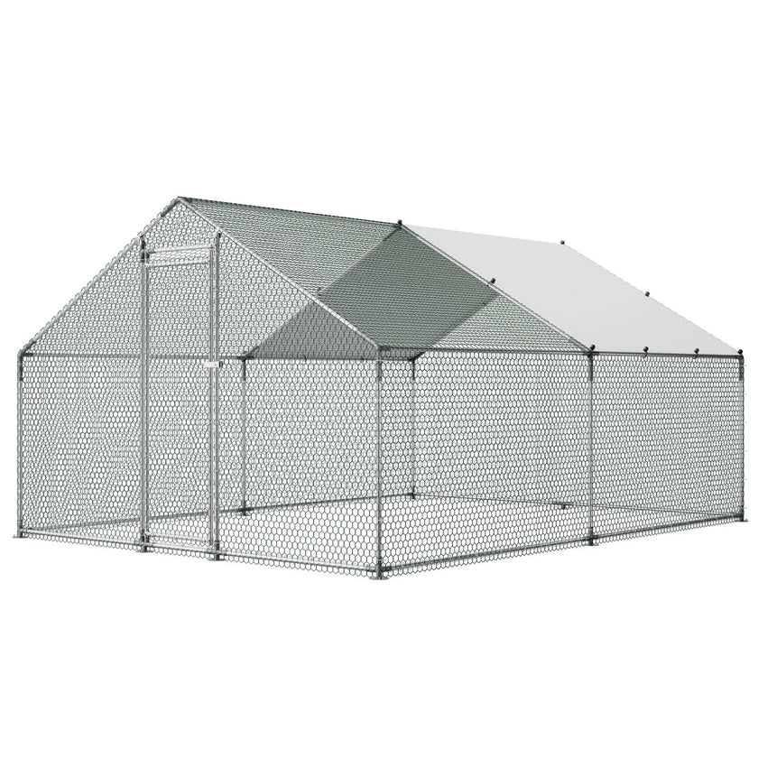 VEVOR Metal Chicken Coop 9.8x13.1x6.5 ft Walk-in Chicken Run with Cover Spire Roof