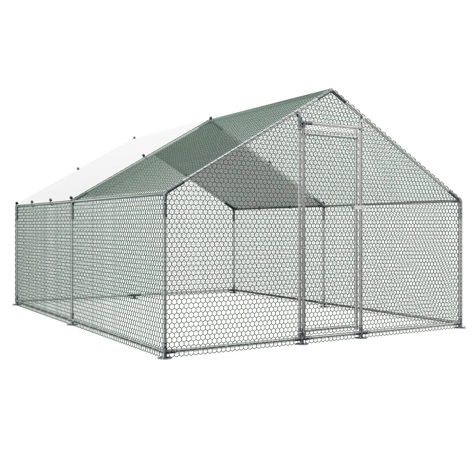VEVOR Metal Chicken Coop 9.8x13.1x6.5 ft Walk-in Chicken Run with Cover Spire Roof