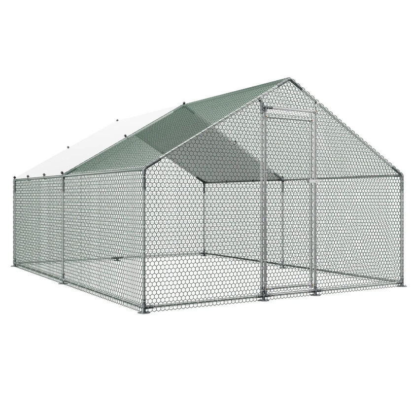 VEVOR Metal Chicken Coop 9.8x13.1x6.5 ft Walk-in Chicken Run with Cover Spire Roof