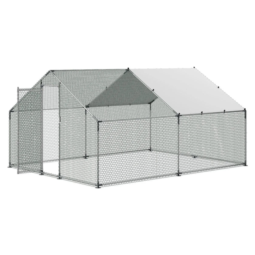 VEVOR Metal Chicken Coop 9.8x13.1x6.5 ft Walk-in Chicken Run with Cover Spire Roof