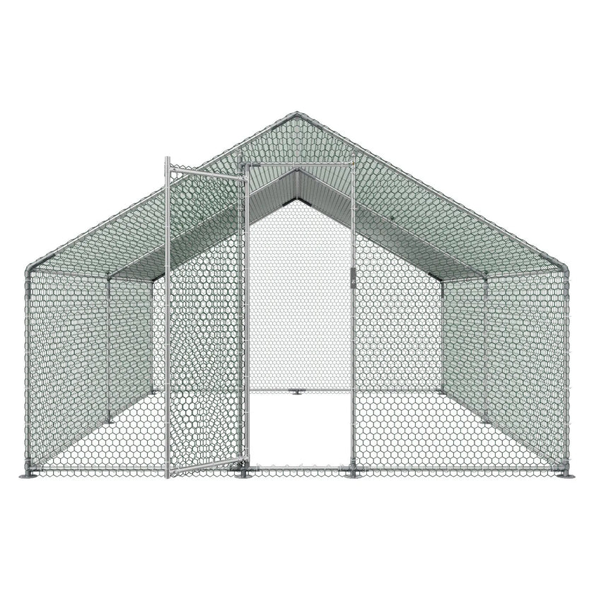 VEVOR Metal Chicken Coop 9.8x13.1x6.5 ft Walk-in Chicken Run with Cover Spire Roof