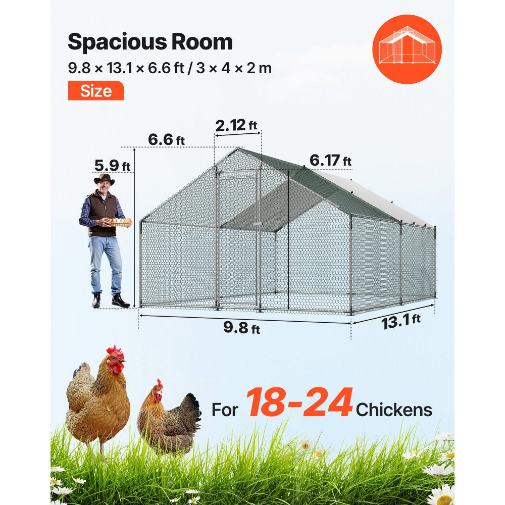 Large Walk-In Metal Chicken Coop with Waterproof Cover – 9.8 x 13.1 x 6.6 ft