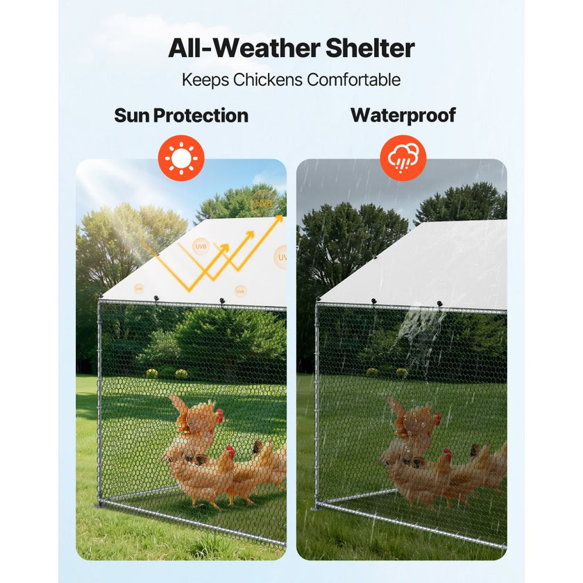 Large Walk-In Metal Chicken Coop with Waterproof Cover – 9.8 x 13.1 x 6.6 ft