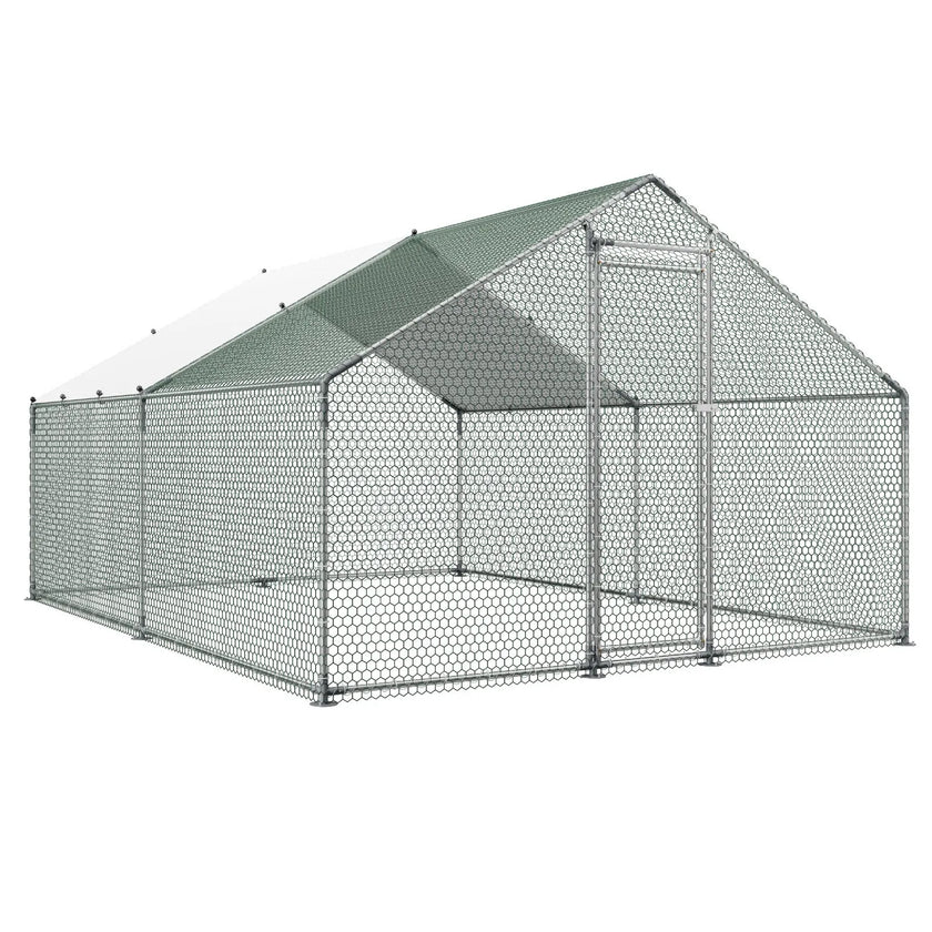 Large Walk-In Metal Chicken Coop with Waterproof Cover – 9.8 x 13.1 x 6.6 ft