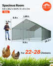 VEVOR Metal Chicken Coop 9.8x26.2x6.5 ft Walk-in Chicken Run with Cover Spire Roof