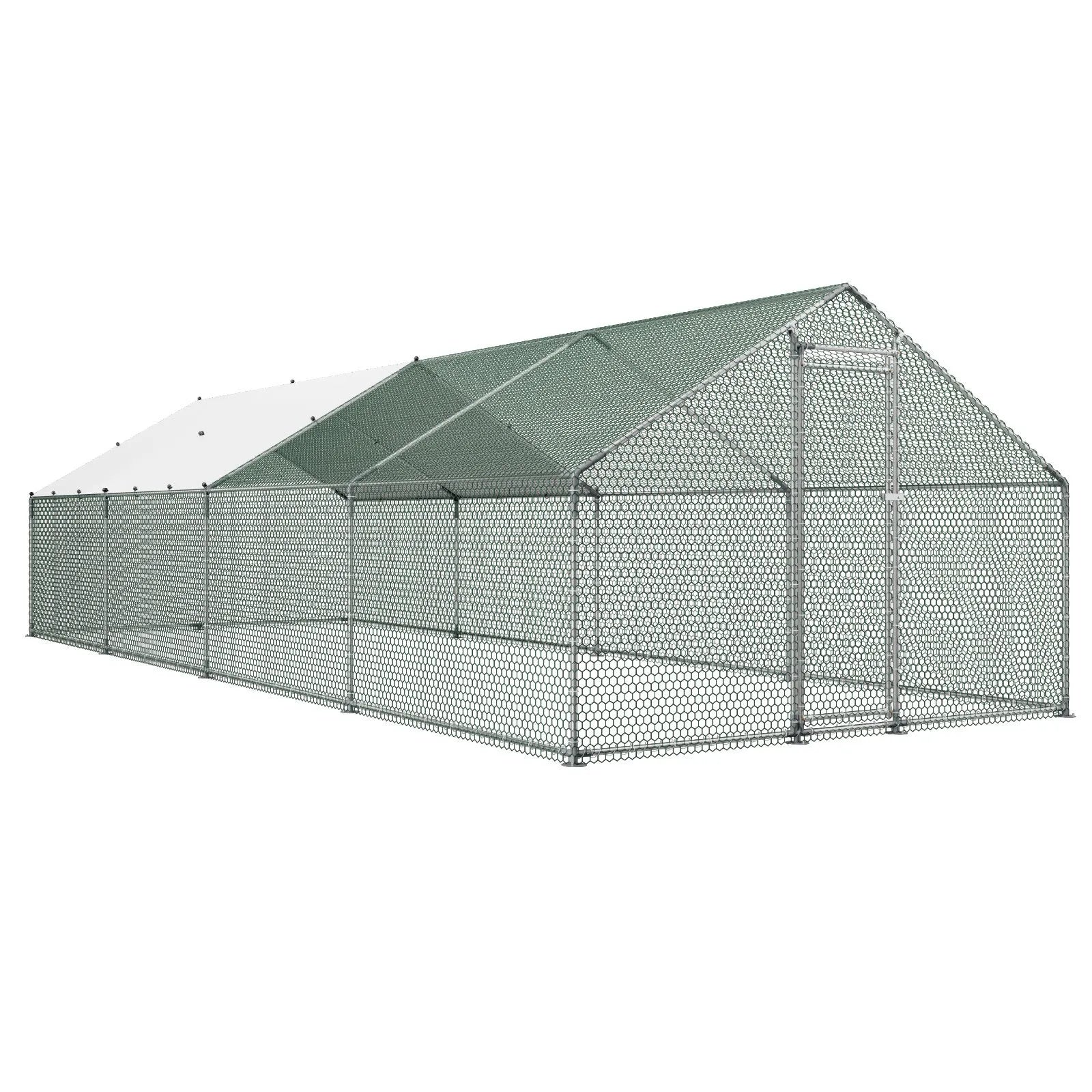 VEVOR Metal Chicken Coop 9.8x26.2x6.5 ft Walk-in Chicken Run with Cover Spire Roof