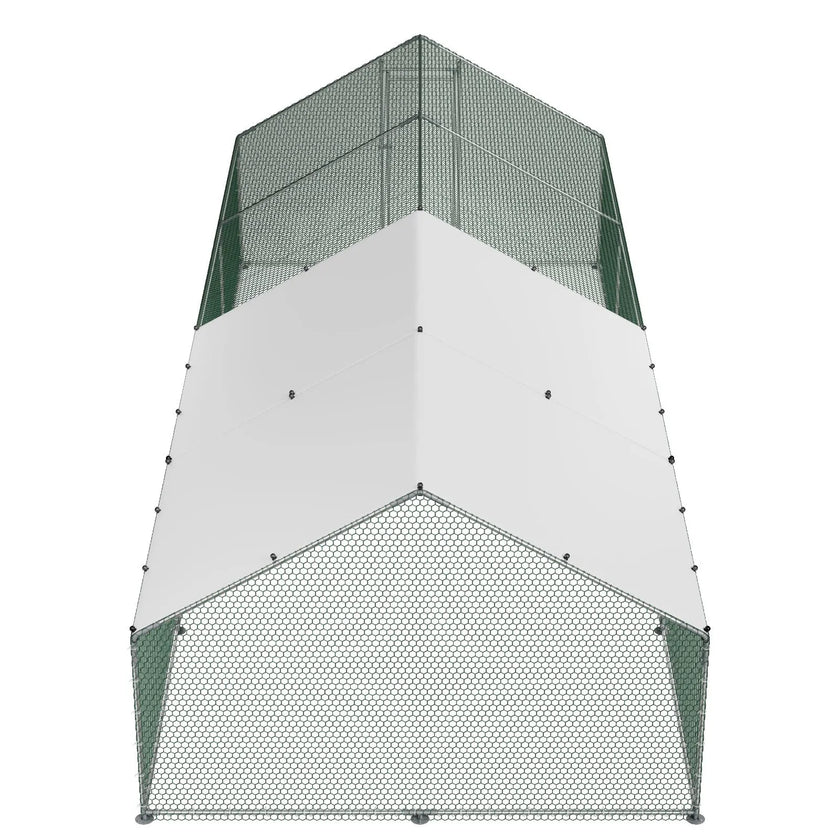 VEVOR Metal Chicken Coop 9.8x26.2x6.5 ft Walk-in Chicken Run with Cover Spire Roof