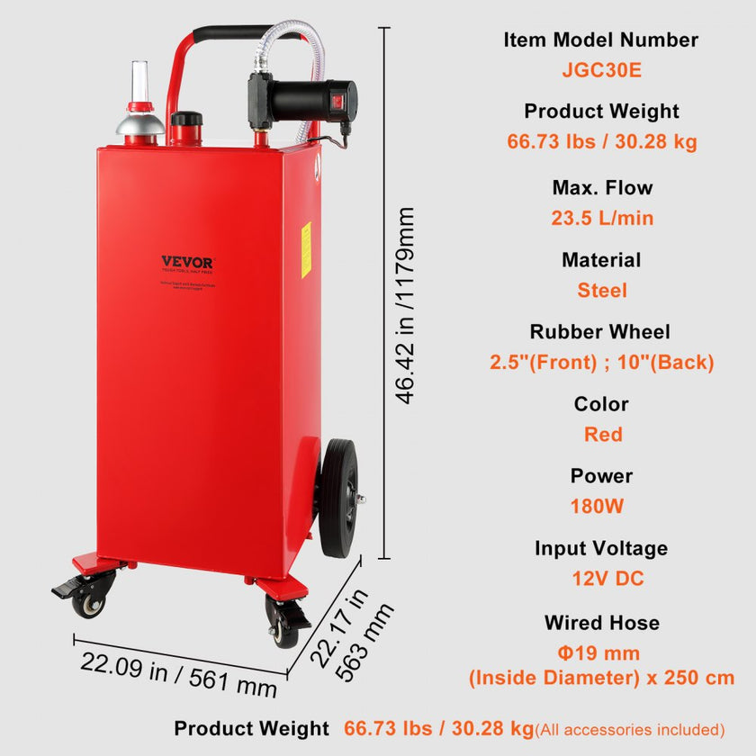 VEVOR 30 Gallon Fuel Caddy, 23.5 L/min, 180W Portable Storage Tank Container with Electric Pump Wheels, Fuel Transfer Storage Tank for Diesel Lubricating Oil Machine Oil Car Mowers Boat Motorcycle