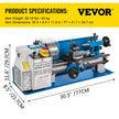 VEVOR Metal Lathe 7x14inch Precision Bench Top Mini Metal Lathe 550W Precision Metal Lathe Variable Speed 50-2500 RPM Nylon Gear with A Movable Lamp