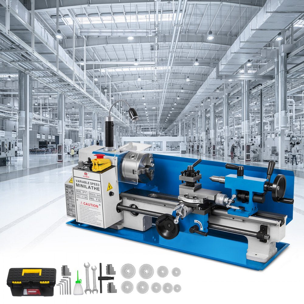 VEVOR Metal Lathe 7x14inch Precision Bench Top Mini Metal Lathe 550W Precision Metal Lathe Variable Speed 50-2500 RPM Nylon Gear with A Movable Lamp