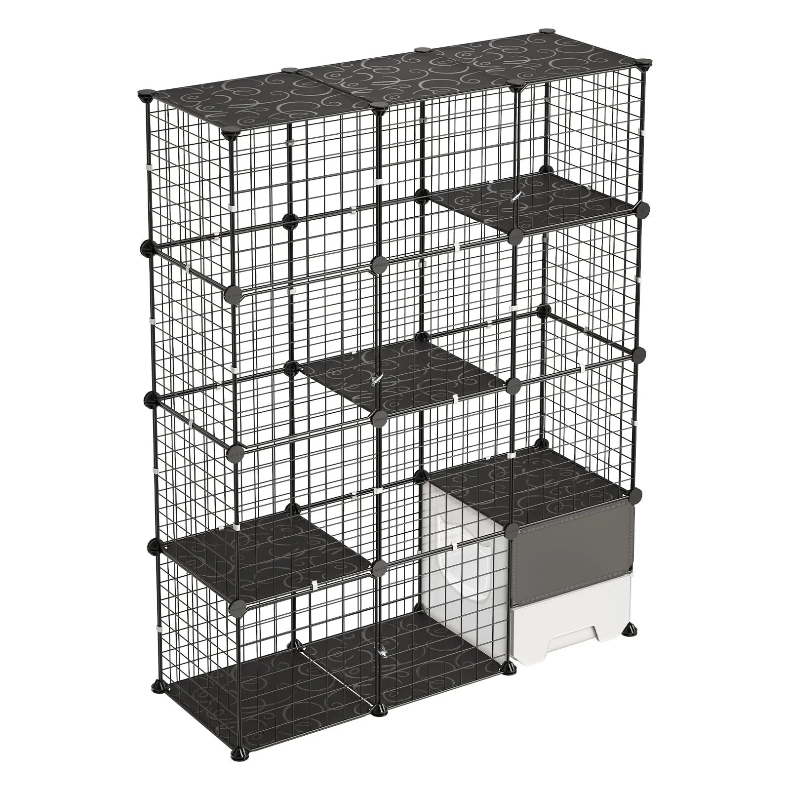 4-Tier DIY Cat Cage, Large Indoor Cat Playpen with Litter Box Space, Metal Wire Enclosure for 1–2 Cats, Black