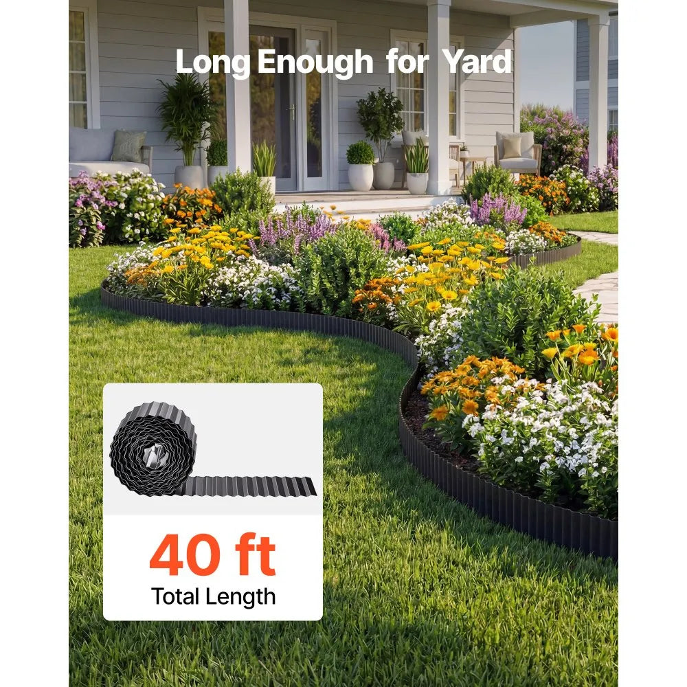Galvanized Steel Landscape Edging – 40 ft x 6 in Metal Garden Border – Heavy Duty Bendable Lawn & Flower Bed Edging (Black)