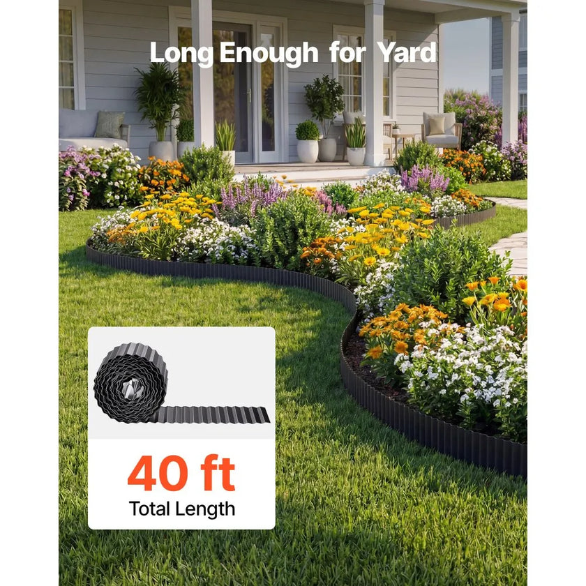 Galvanized Steel Landscape Edging – 40 ft x 6 in Metal Garden Border – Heavy Duty Bendable Lawn & Flower Bed Edging (Black)