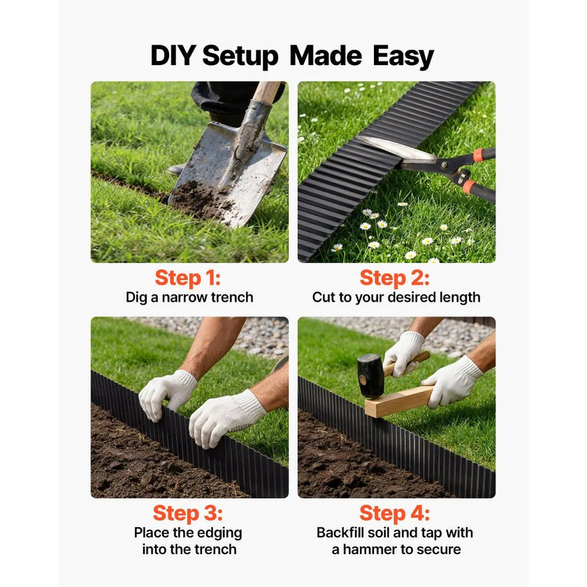 Galvanized Steel Landscape Edging – 40 ft x 6 in Metal Garden Border – Heavy Duty Bendable Lawn & Flower Bed Edging (Black)