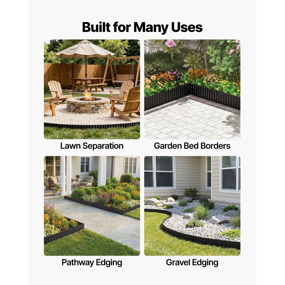 Galvanized Steel Landscape Edging – 40 ft x 6 in Metal Garden Border – Heavy Duty Bendable Lawn & Flower Bed Edging (Black)