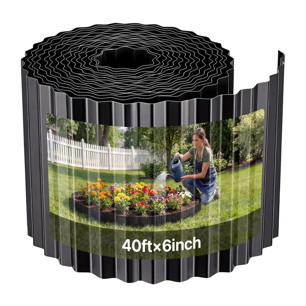 Galvanized Steel Landscape Edging – 40 ft x 6 in Metal Garden Border – Heavy Duty Bendable Lawn & Flower Bed Edging (Black)