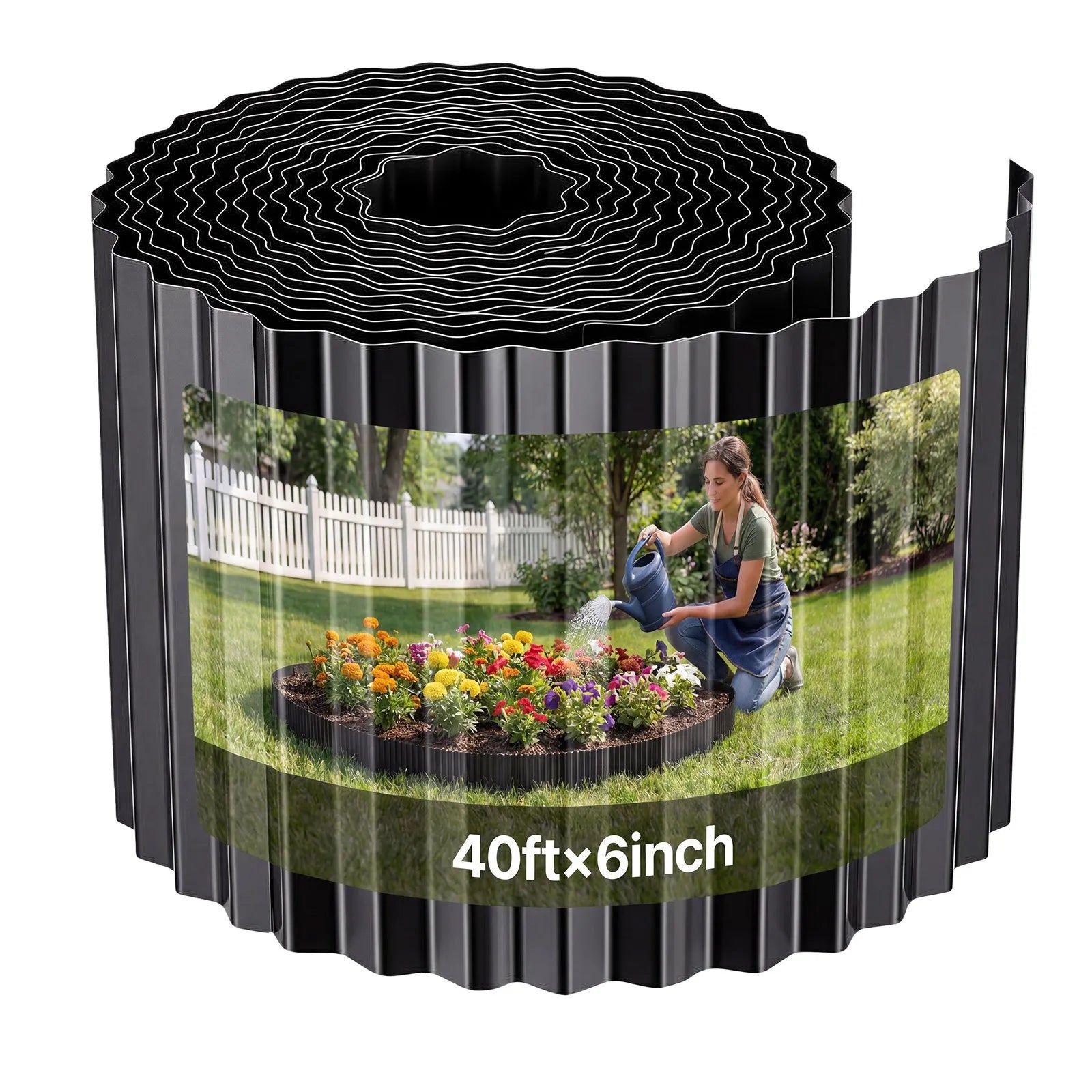 Galvanized Steel Landscape Edging – 40 ft x 6 in Metal Garden Border – Heavy Duty Bendable Lawn & Flower Bed Edging (Black)